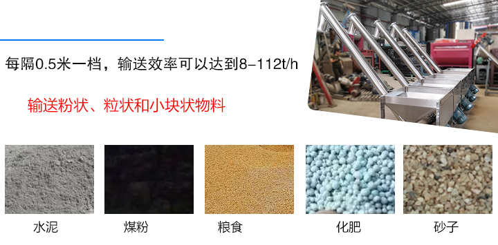 輸送粉狀、粒狀和小塊狀物料，如水泥、煤粉、糧食、化肥、灰渣、砂子等